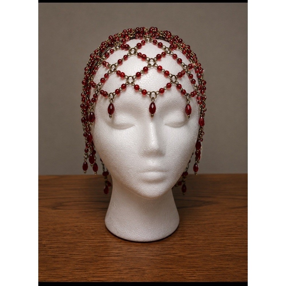 Red Women's Beaded Headpiece Head Costume Hip Shakers Belly Dancer